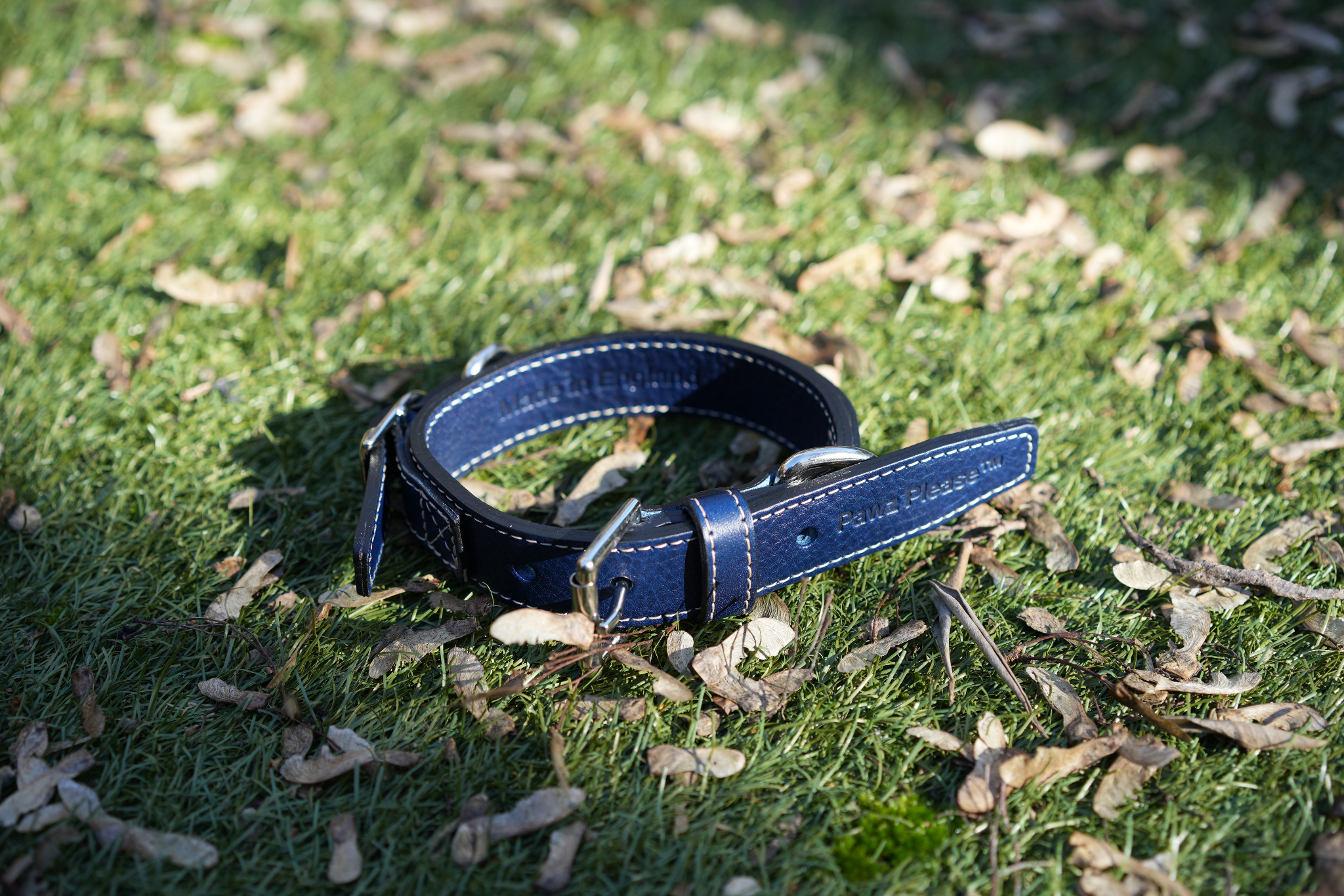 Pawz Please Signature Leather Collar in Navy Blue